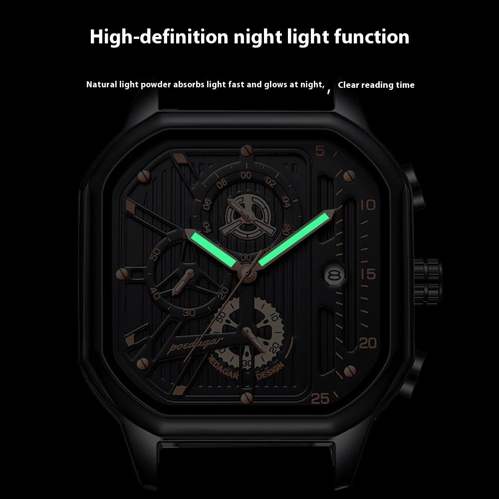 Sport Quartz Watch Men Silver Blue Chronograph Dress Wristwatch with Stainless Steel Band Auto Date Luminous Hands 24-hour