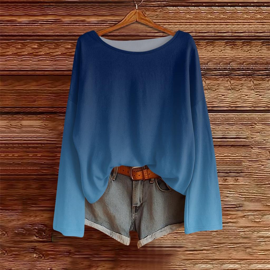 Long Sleeve Shirts For Women Printed Tees Blouses Casual Plus Size Basic Tops Pullover