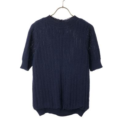 Made In Italy Wool Silk Blend Short Sleeve Crochet Knit S Navy Women Used