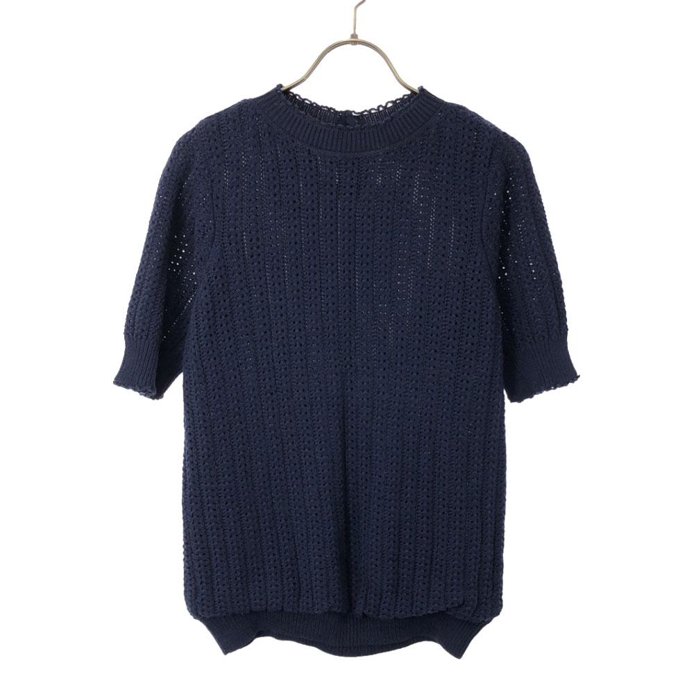 

NINA RICCI Made in Italy wool silk blend Short sleeve Crochet knit S Navy Women Used