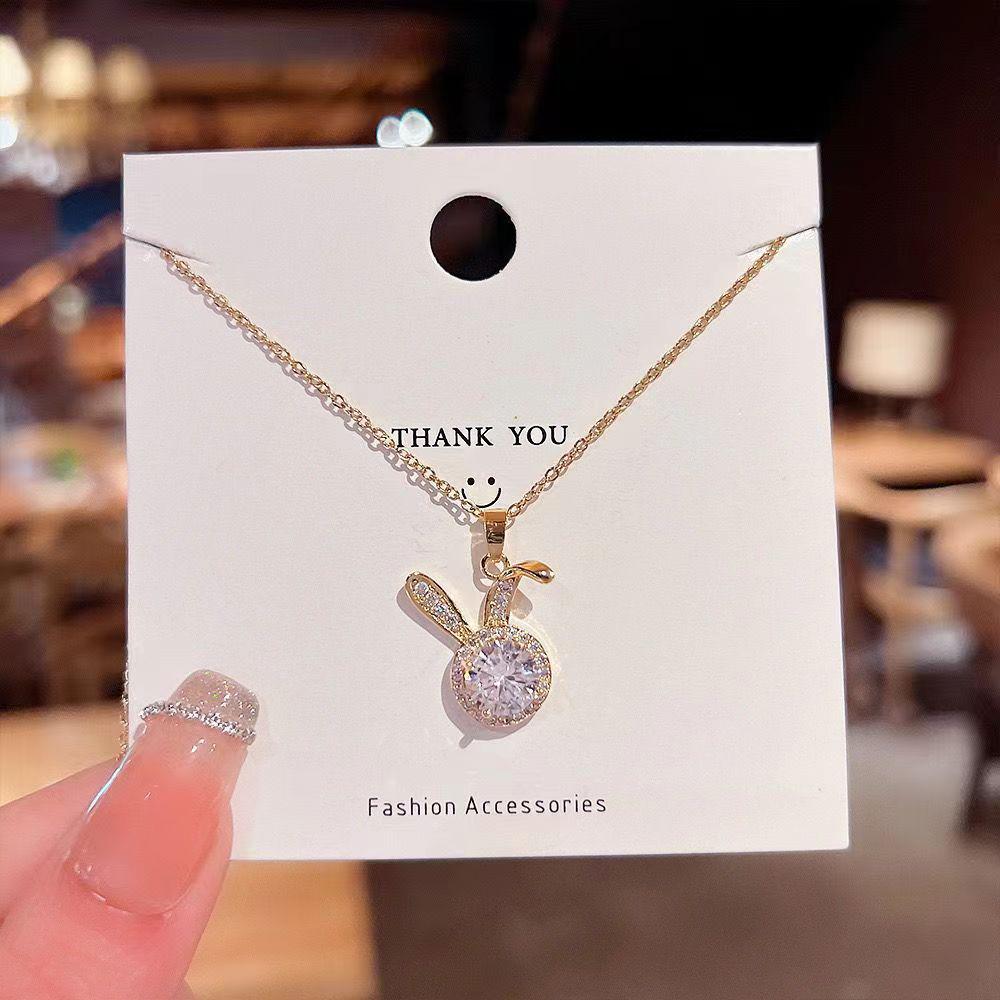Charming Zirconia Rabbit Necklace - Women's Unique Design in Chinese Style, Titanium Steel Clavicle Chain, Perfect Birthday Gift.