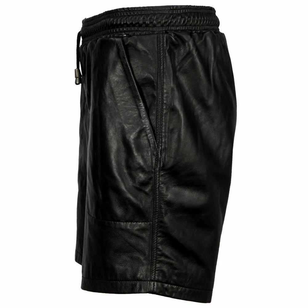 Unique 100% Leather Black Biker Boxer Lambskin Men Shorts Genuine Stylish Gym