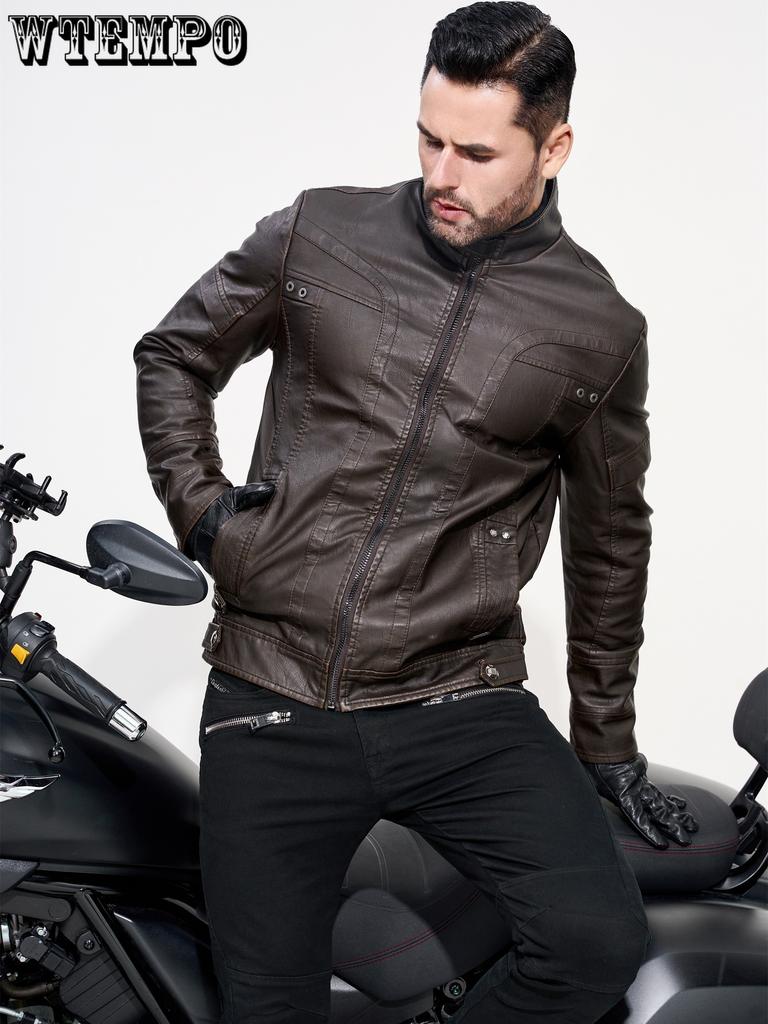Men's Retro PU Leather Jacket - Chic Multi-Pocket Motorcycle Soft-shell Jacket - For Spring & Fall Stylish Outerwear for Casual & Motorcycle Riding