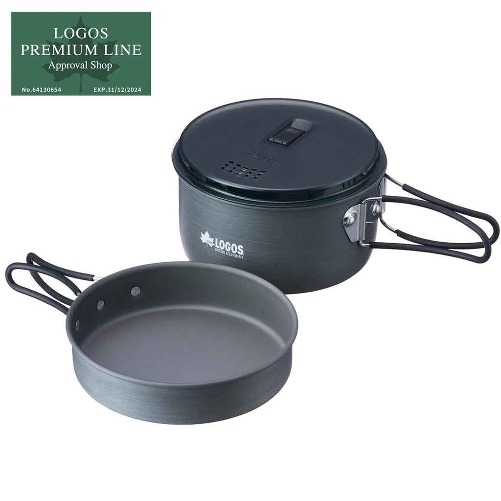 LOGOS LOGOS Drainer Cookware Set 81210211 Gray [Pot] (Approx.) Diameter 16.5cm X Height 8.2cm / Total Length 25cm Camping Hard Anodized