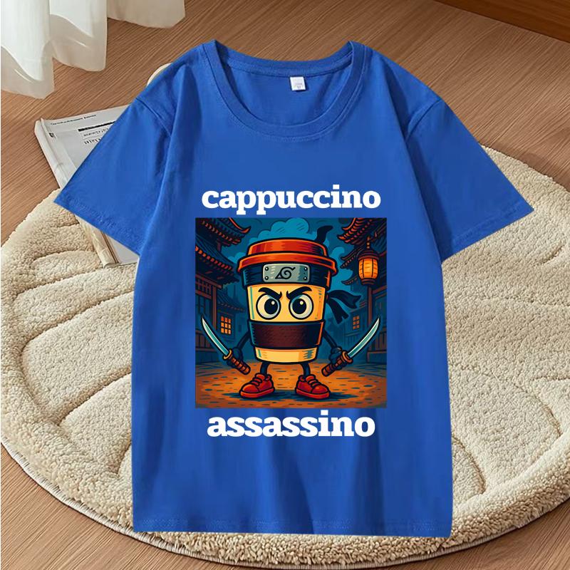 Cappuccino Assassino Graphic T Shirts Funny Italian Brainrot Meme T-Shirt Fashion Casual Short Sleeve T Shirt Streetwear Tops