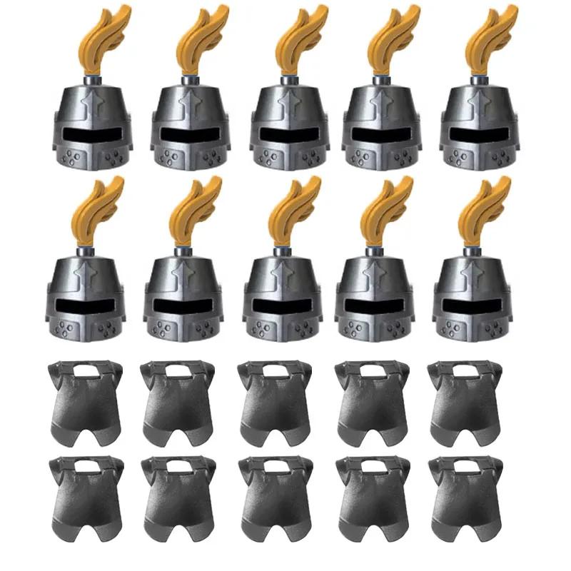 MOC Medieval Military Building Blocks Weapon Figure Accessories Shoulder Armour Helmet Bow Cape Hat Sword Brick Toy Gift X038