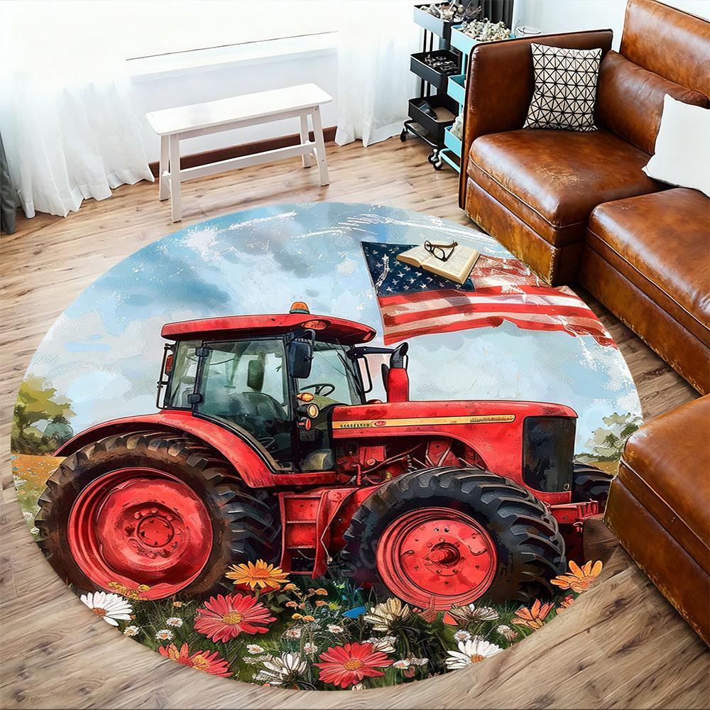 1PC Tractor Flag Office Round Area Rug, Under Office Chairs Bedroom Living Room Home Decor,Carpet for Office, -1110171
