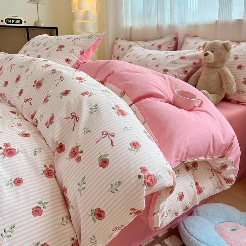 Small Fresh Cotton Four-piece Dormitory Pure Cotton Plaid Three-piece Bed Sheet