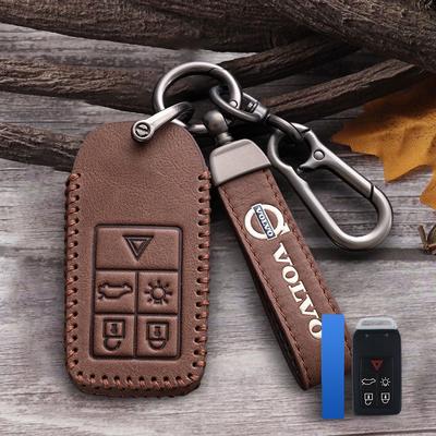 Leather Car Key Remote Cover Full Case For S60 S80 V60 XC60 XC70 S60L V40 XC90 Auto Keychain Protection Accessories Ring