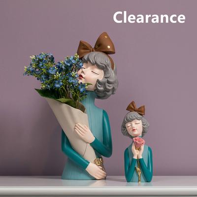 Cute Creative Bouquet Girl Ornaments Sculpture Statue Gifts Living Room TV Cabinet Flower Arrangement Modern Home Decoration