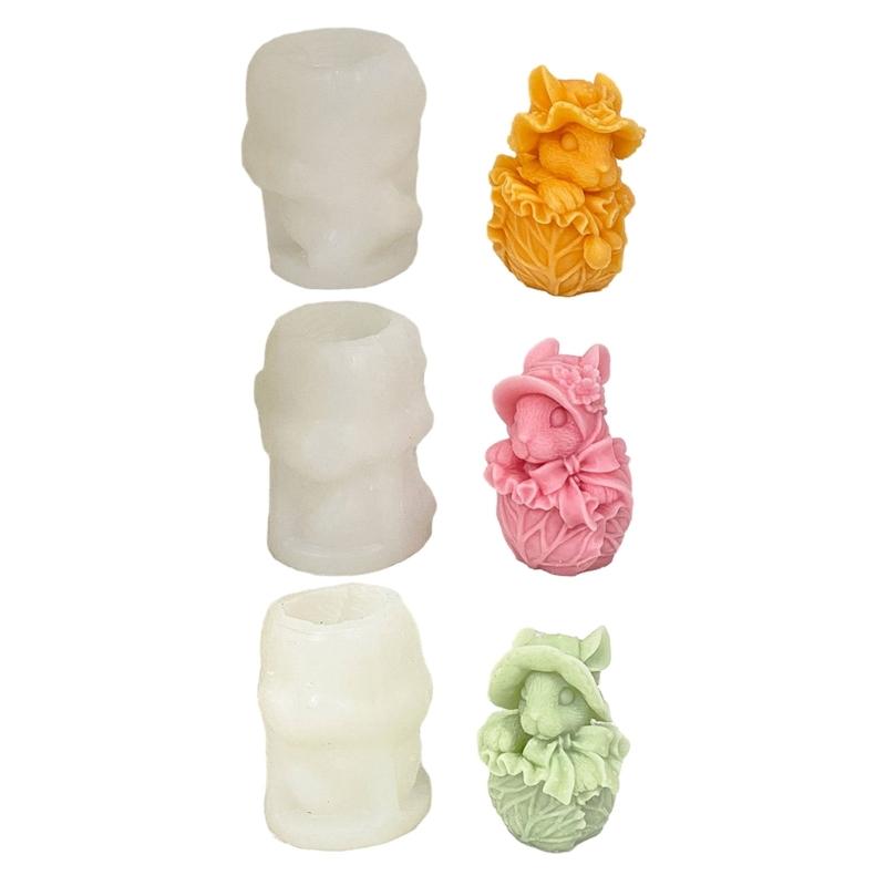 Cauliflower Rabbit Silicone Mold for Handmade Desktop Decor Gypsum Epoxy Resin Aroma Candle Mould for Home Decoration