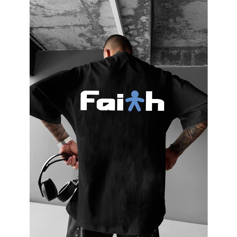 

Men S Fashion Creative Design Faith Print Graphic Casual Everyday Versatile Summer Short-Sleeve T-Shir S чёрный