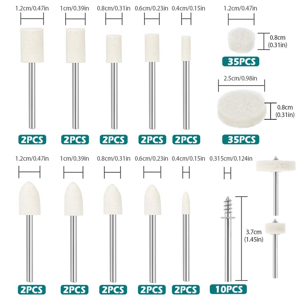 100Pcs Grinding Polishing Buffing Round Wheel Pad Wool 1/8" Shank For Dremel Rotary Tool Accessories for Wood Metal Glass Jewelr