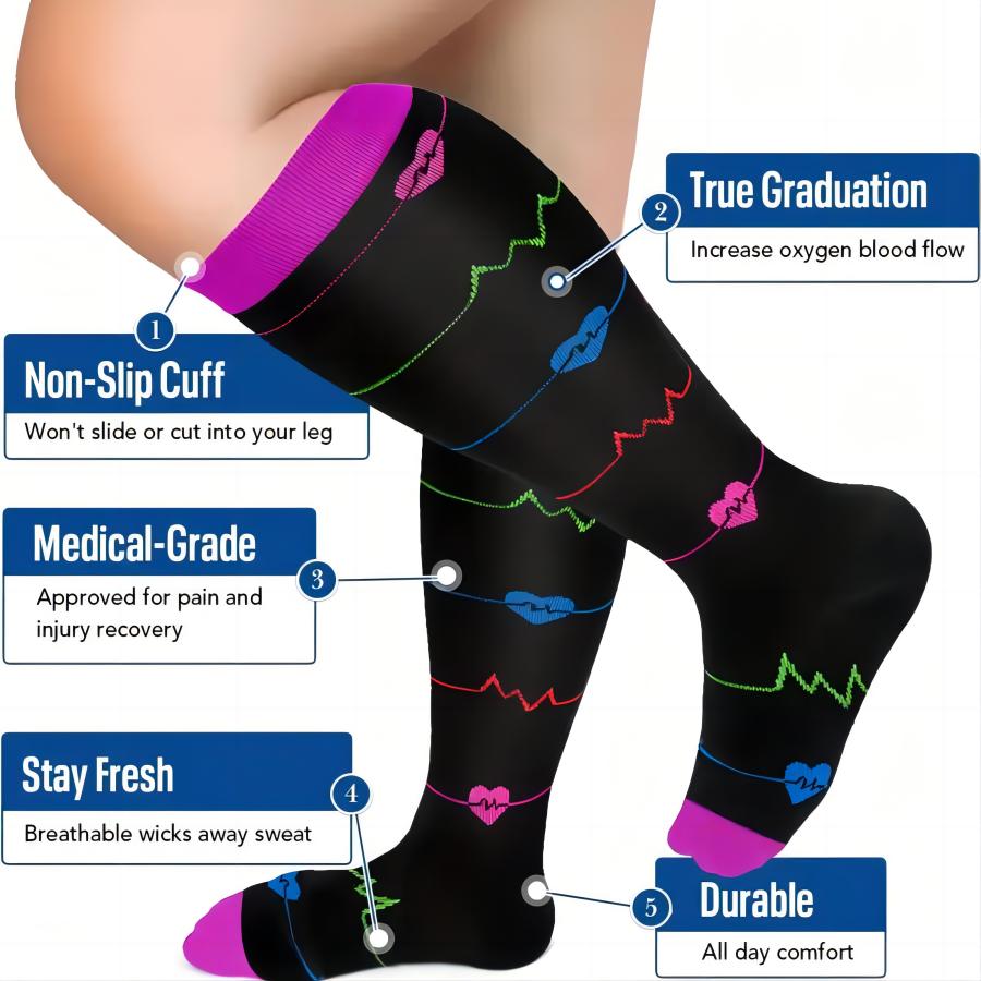 1/3 Pairs Plus Size Compression Socks For Women Wide Calf Knee High Support For Running Athletic Fit Cycling