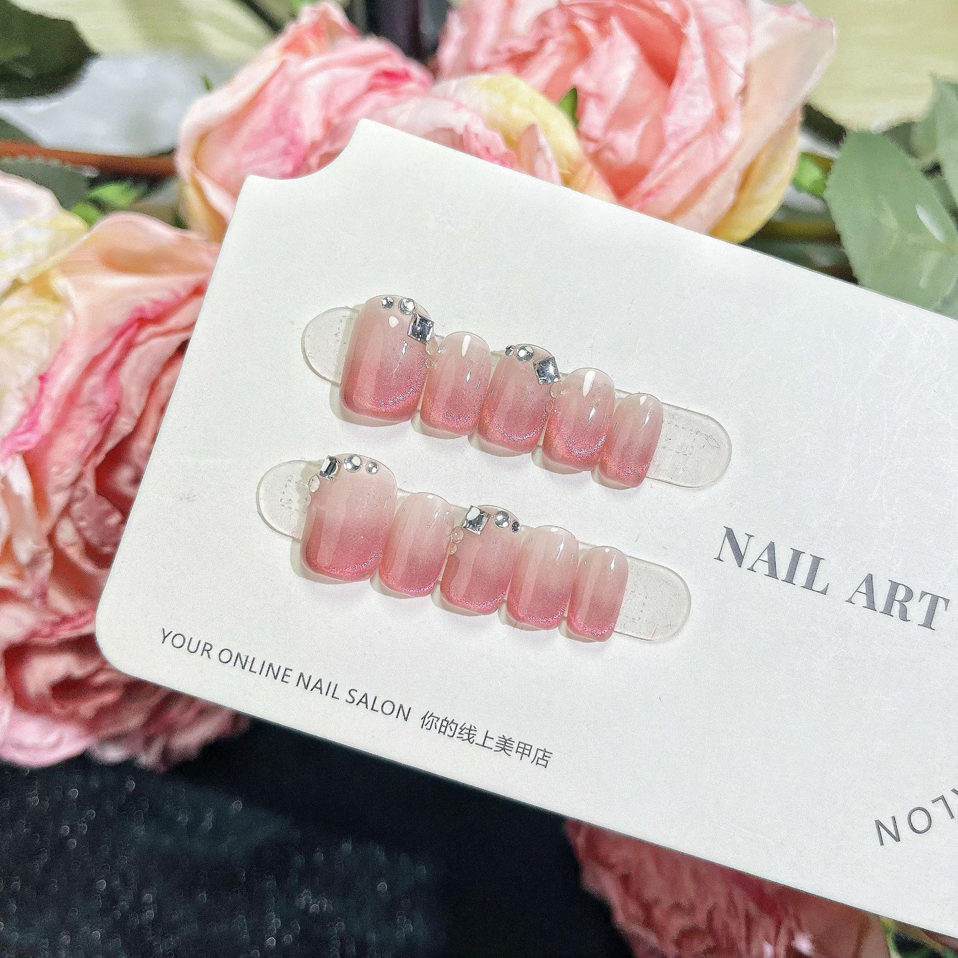 

Накладные ногти ручной работы Омбре Кошачий глаз - Стиль инфлюенсера Large