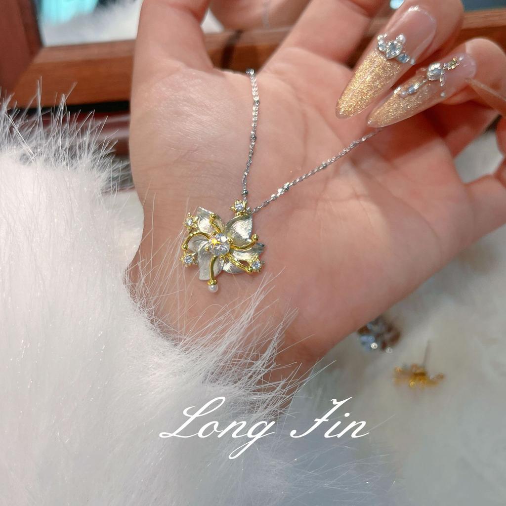 Handmade Brushed Gold Gardenia Necklace, Stud Earrings, Ring Set, Light Luxury And High-End Generation