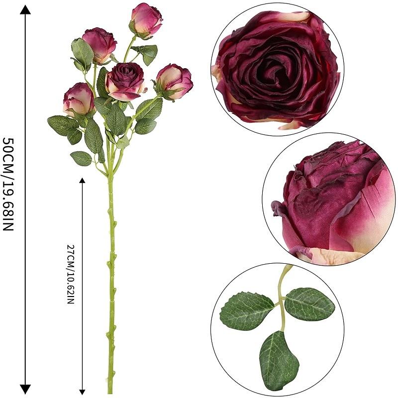 Artificial Roses,4pcs 20Heads Faux Roses Silk Fake Roses with Stem for DIY Wedding Bouquet Floral Arrangements Home Party Centerpiece Decoration