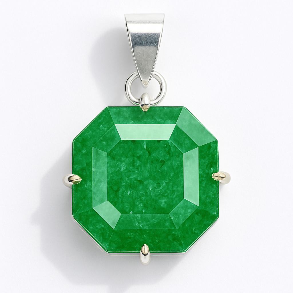 A++ 43 Ct Green Emerald Sterling Silver Square Cut Pendant For Women