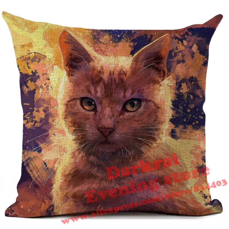 Cat Cushion Cover Kitten Printed Linen Throw Pillows Living Room Sofa Decor Throw Pillows Home Decoration Pillowcase Xcm