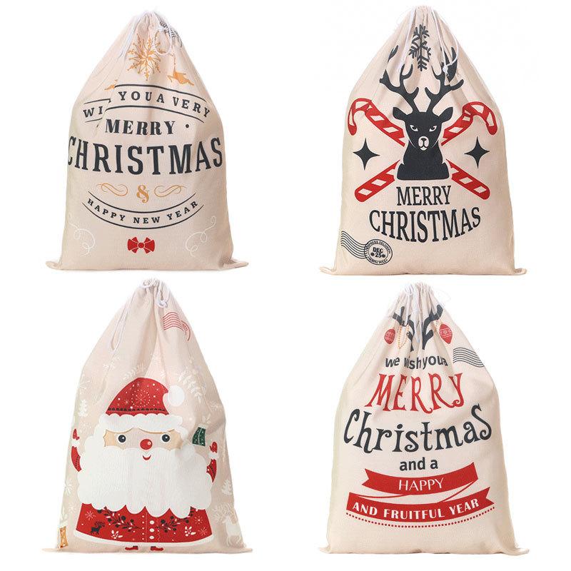 Canvas Christmas Bag, Santa Backpack Printed Closed Gift Bag, Christmas Backpack