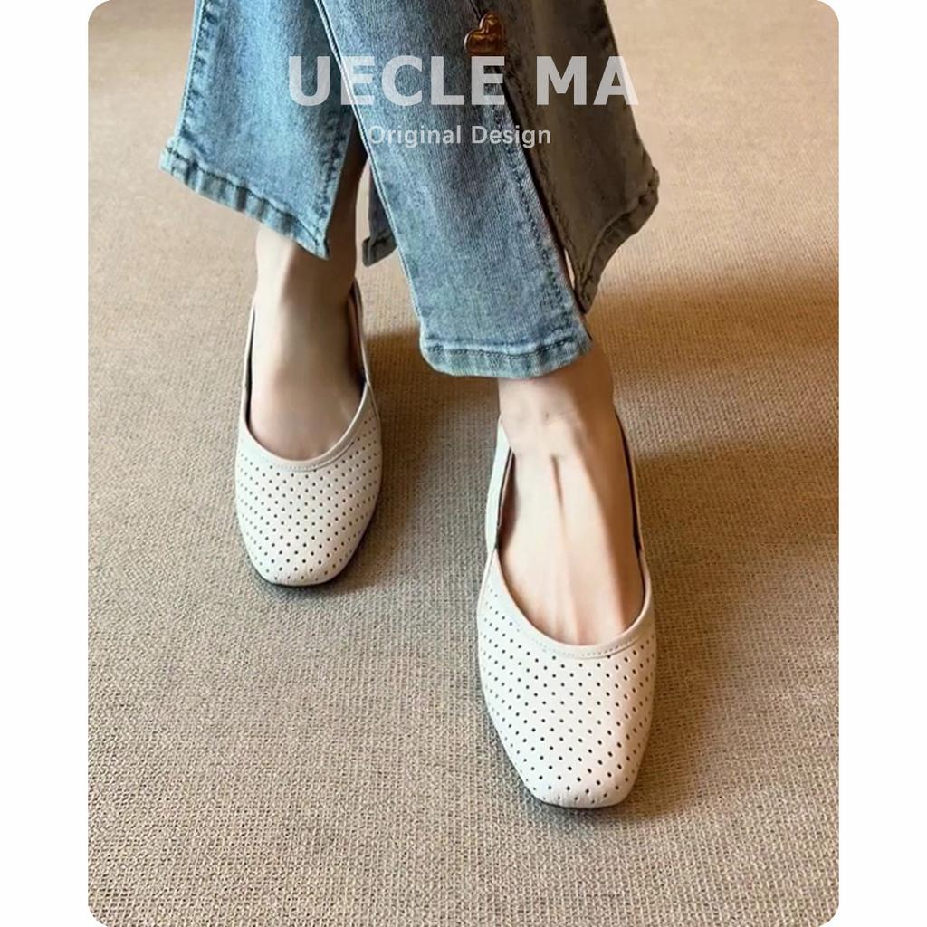 Super soft sheepskin~ French cool single shoes women's square head hollow hole shoes retro shallow mouth hollow breathable Mary Jane shoes