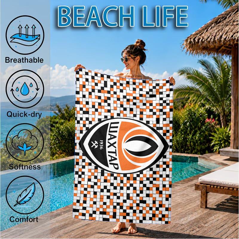 Asciugamano da Spiaggia con Design dello Stemma dello Shakhtar Donetsk, Asciugatura Rapida, Facile da Curare, Adatto Sia per il Fitness che per le Vacanze al Mare, Essenziale per lo Sport