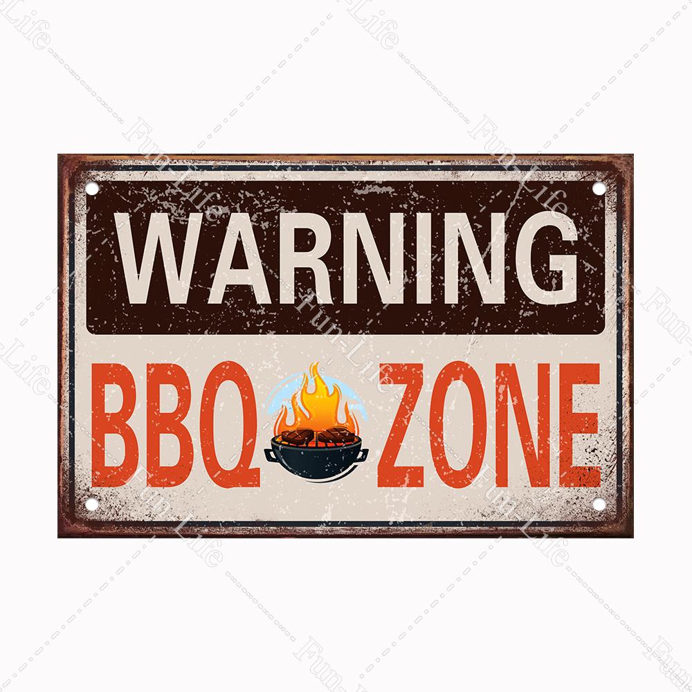 BBQ Warning Metal Tin Sign Oven Vintage Wall Decor Plaque Painting Barbecue Shop Restaurant Craft Pub Home Decor 20x30cm