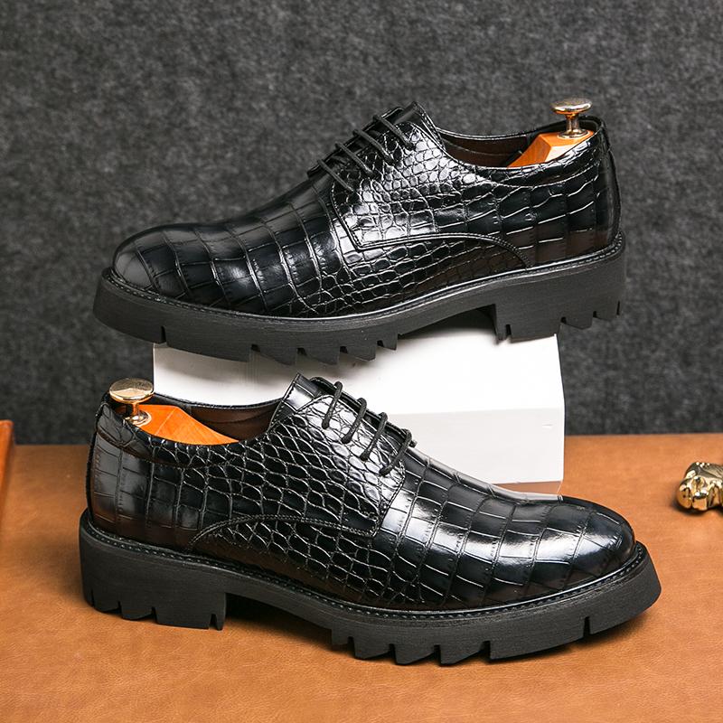 British Style Men's Genuine Leather Shoes Elegant Men's Height Increasing Business Shoes Trendy Brown Groom's Wedding Shoes