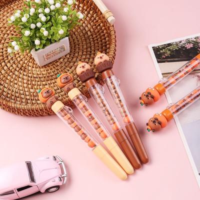 1Pc Kawaii Capybara Stacking Gel Pens 0.5mm Black Ink Quick-Drying Neutral Pen Student Writing Tool for School Office Back To School Season
