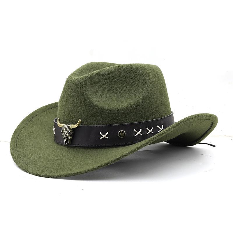 Hot-Selling Top Hat, Ethnic Style, Western Cowboy Top Hat, European And American Retro Bull Head Riding Hat, Woolen Felt Hat