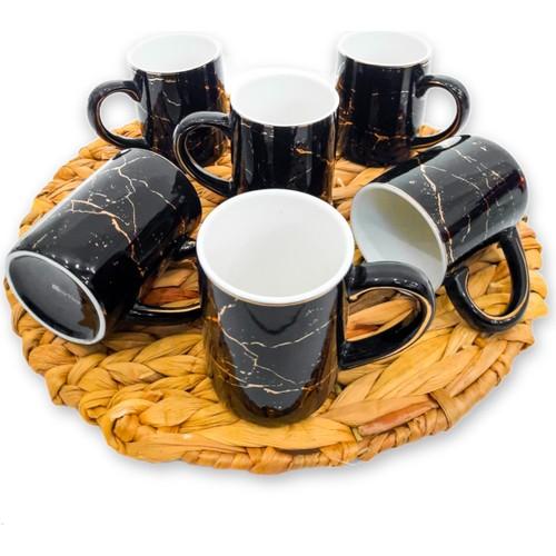

Набор из 6 фарфоровых кружек с мраморным узором черного цвета