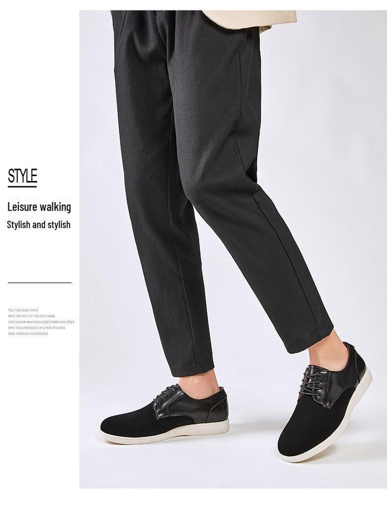 2024 British Style Men's Retro Derby Shoes: Genuine Leather, Round Toe, Lace-Up, Frosted Cow Suede for Spring & Autumn.