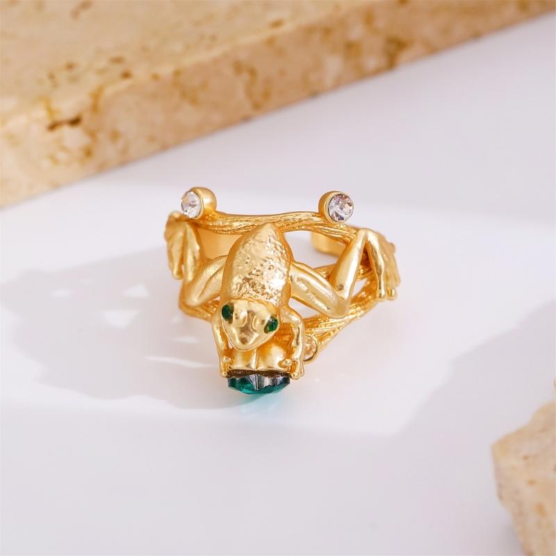 Emerald Green Heart Frogs Hug Ring Stylish Animal Finger Ring Unique Vintage Fashion Statement Jewelry for Women