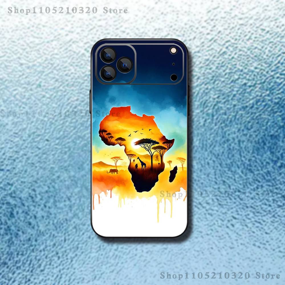Africa Map Art Phone Case For iPhone 17,16,15,14,13,12,Pro,Max,Plus,E,SE4,Air,Mini Black Soft Box