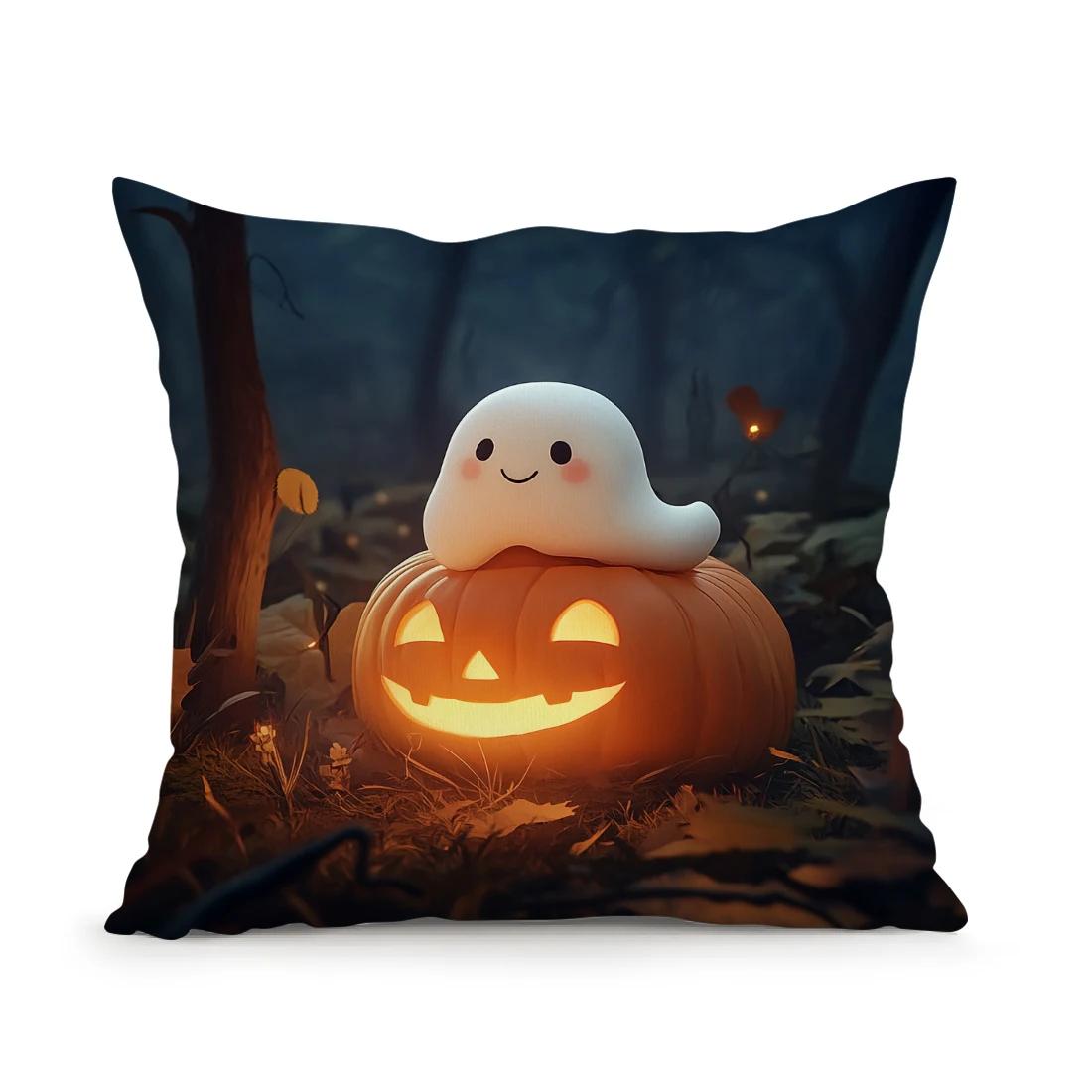 

Halloween Ghost Pumpkin Cushions Pillowcase Polyester Cushion Cover Throw Pillow Sofa Decoration Pillowcover Home Room Decor 450*450mm