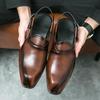 New Vintage Pointed Peep Toe Casual Leather Hollow Breathable Shoes For Men Designer Sandals Wedding Dress Formal Flats Footwear