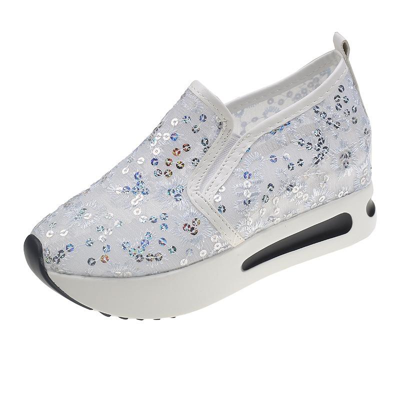 Inner Heightening Lace Sequins Women's New Breathable Mesh Casual Foot Muffin Platform Women's Shoes
