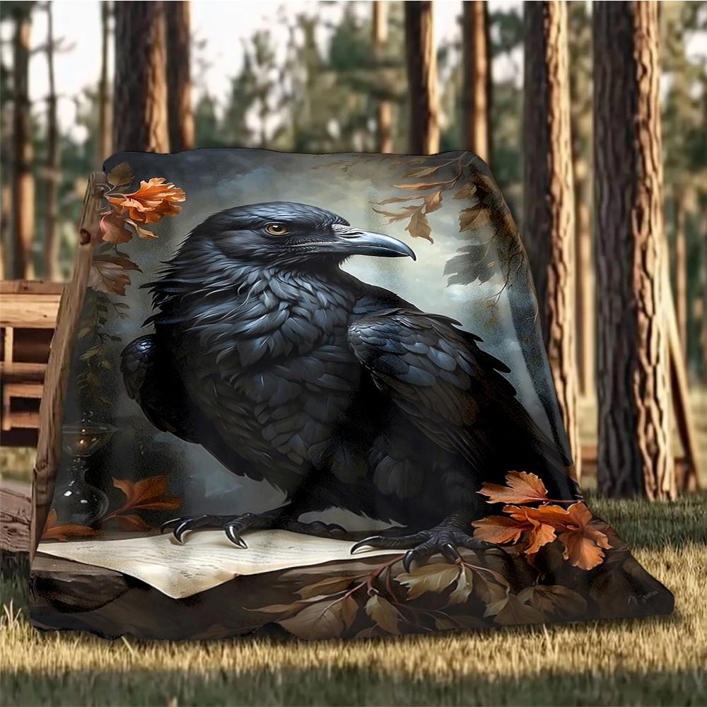 1pc Raven Art Print Throw Blanket Polyester Fiber, Lightweight Flannel, Soft & Warm, All Season Use for Outdoor, Camping Digital Print