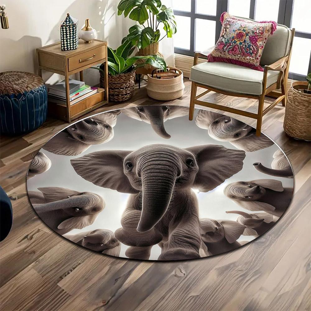 Baby Elephant Circle Design Print Round Rug, Living Room, Bedroom, Playroom Carpet, Non Slip Floor Mat, Gift