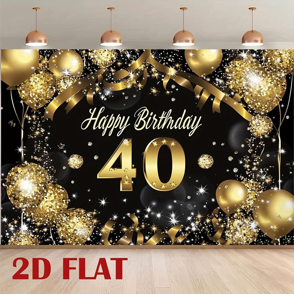2D flat background banner - Exclusive black gold 40th anniversary theme decoration birthday party decoration