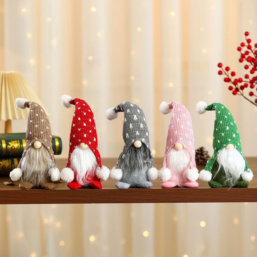 Christmas Polka Dot Knitted Hat Sitting Figure Decoration Home Hotel Window Decoration Gift