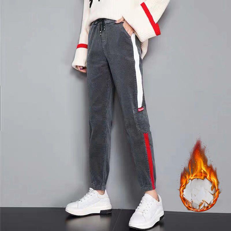 

Однотонні/плюс вельветові штани Жіночі Осінньо-зимові Корейська версія Прямі Повсякденні Вільні Спортивні штани XXXL