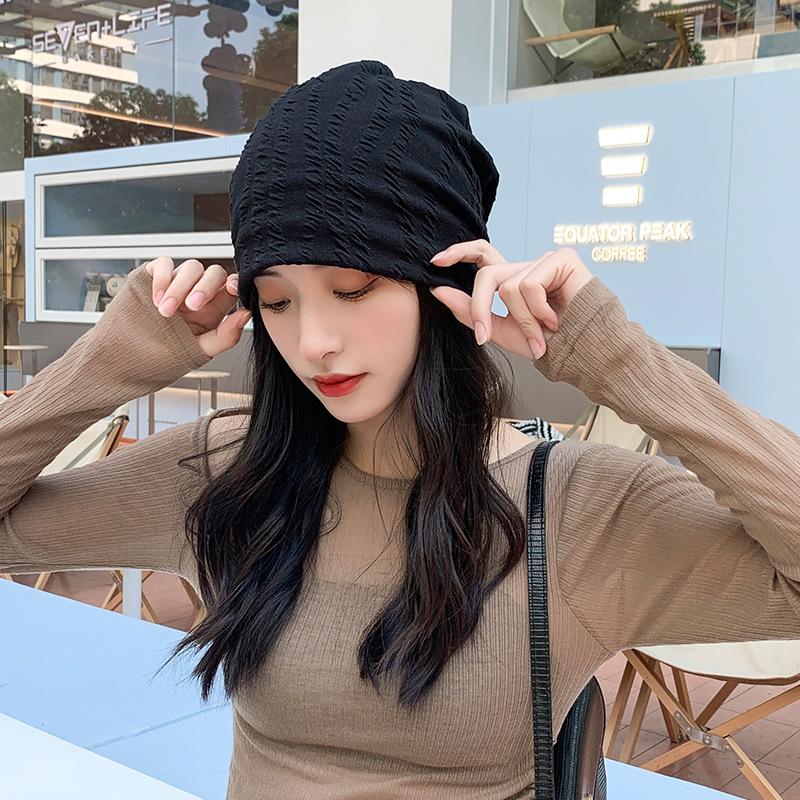 Neue Strickmütze Damen Stacking-Mütze Plissierte Gestreifte Überziehmütze