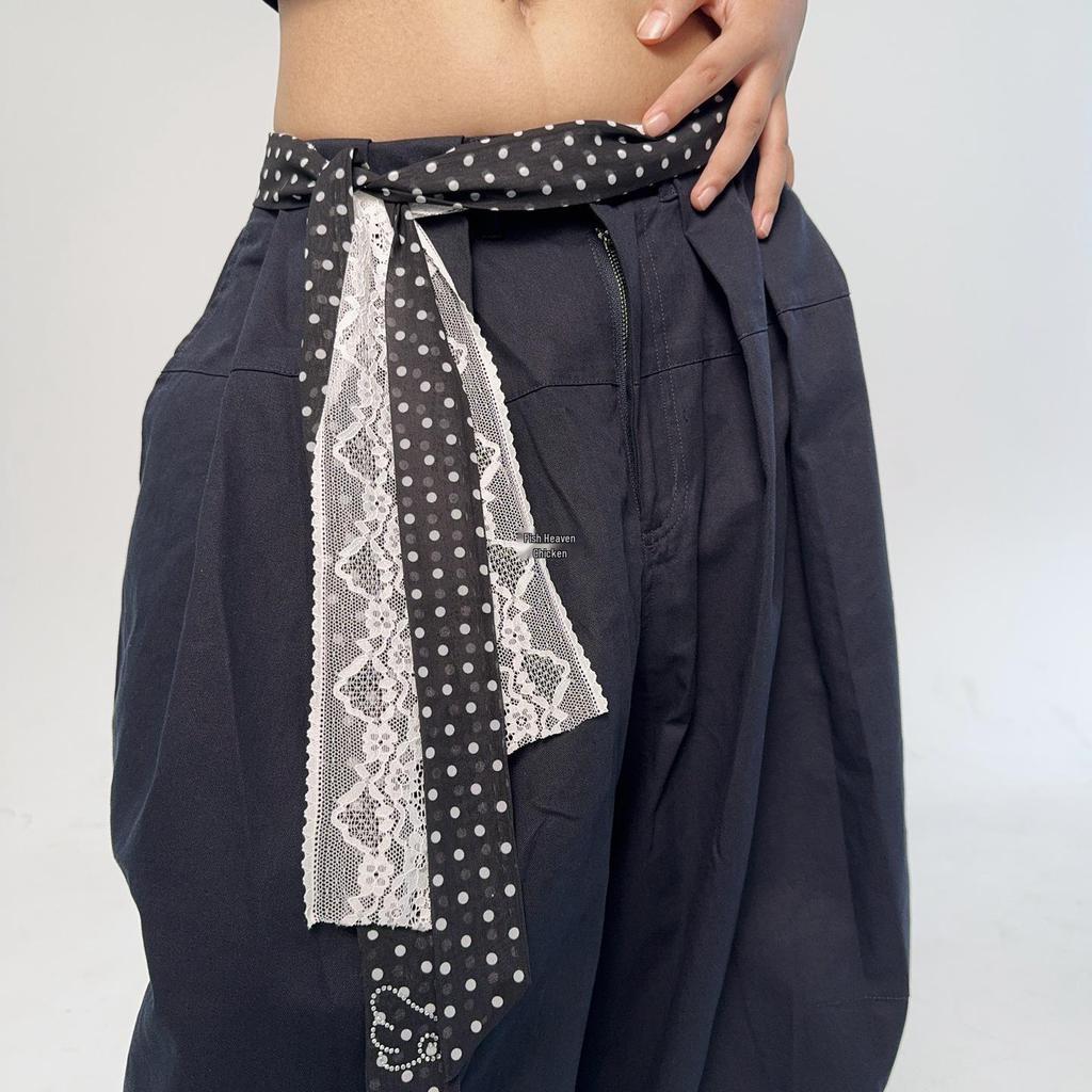 Retro Damstil Prickig Sidenscarf Bälte med Spets Midjekorsett - Perfekt till Jeans eller Kjola