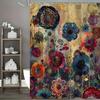 Vintage Mandala Green Plants & Floral Shower Curtain - Waterproof Polyester, 12 Hooks, Machine Washable, Artistic Flower Design