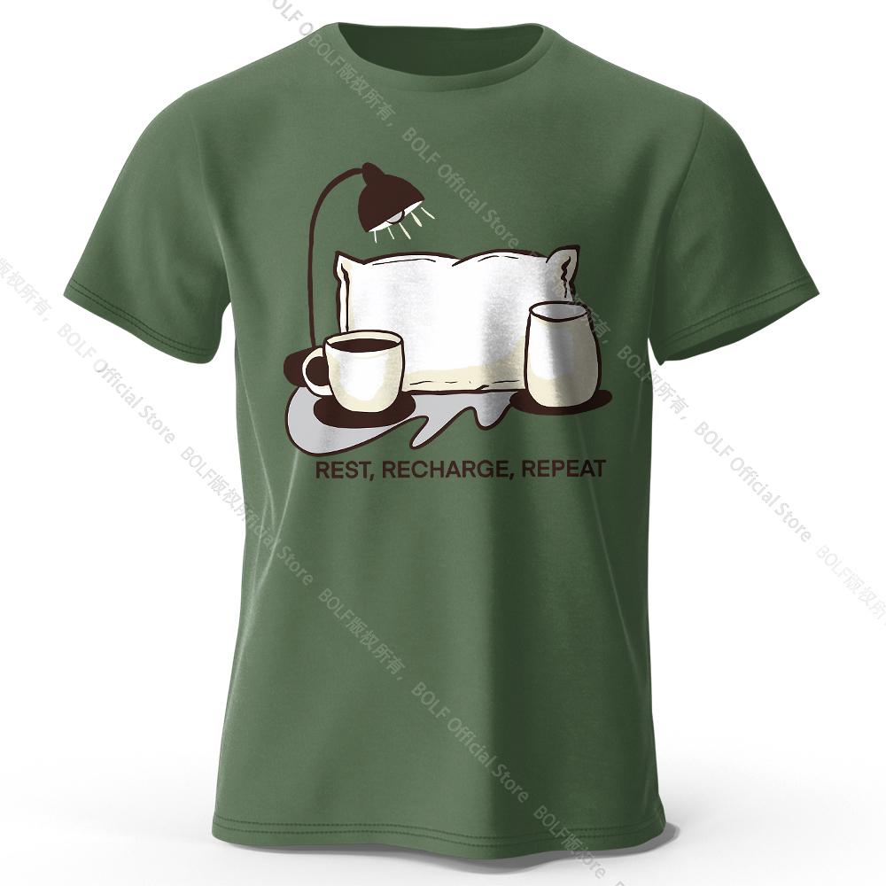 Men's Rest Recharge Repeat Printed T-Shirt 100% Cotton Oversized Motivational Graphic Tees for Women Summer Tops Athleisure