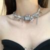 Star Gothic Rivet Necklace Cross Y2K Tassel Necklace Personality Watches Pedant Choker  Girls