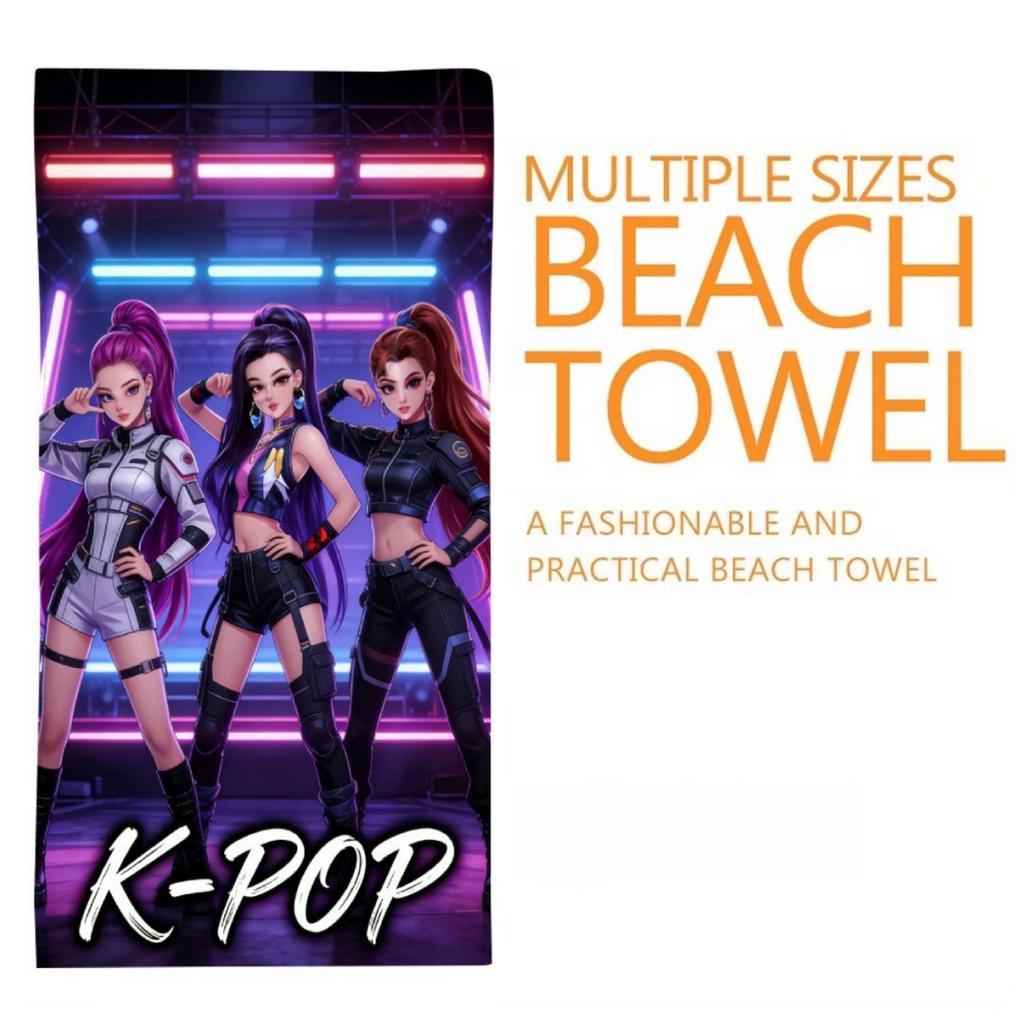 Asciugamano da Spiaggia Asciugatura Rapida Modello Stile Gruppo Femminile K-Pop Design Stampato Piatto Morbido Delicato sulla Pelle Unisex Adulto Multitaglia