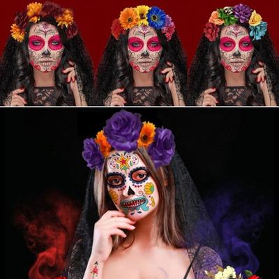 Cadılar bayramı Kafa Bandı Simülasyon Koyu Tarzı Çiçek Örgü Ölüm Çiçek Elastik kaymaz Parti Fotoğraf Prop Şenlikli Korku Cosplay Şapkalar Aksesuarları