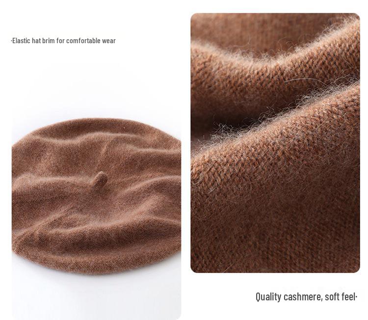 Women's 100% Pure Cashmere Knit Beret - Simple, Warm, Autumn/Winter 2023 Collection